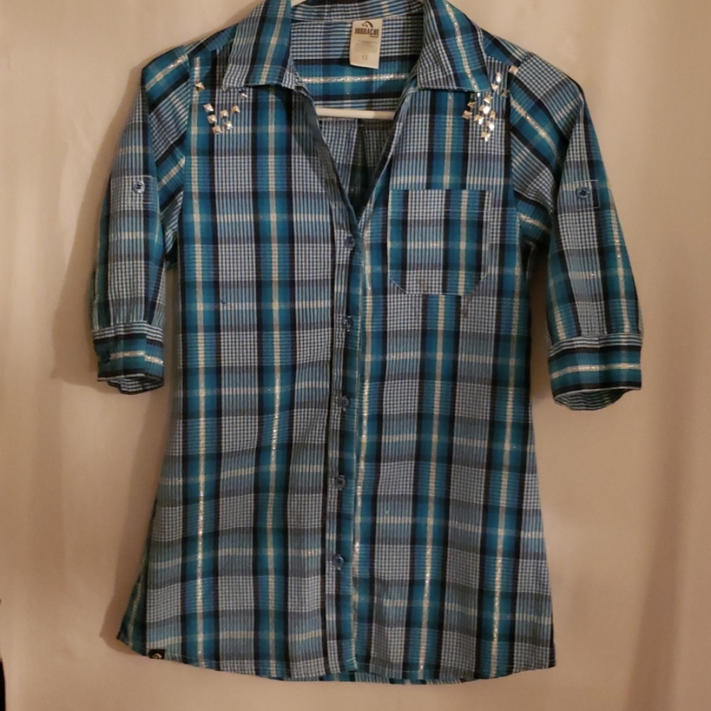 Jordache Blue Plaid Button-Down Shirt